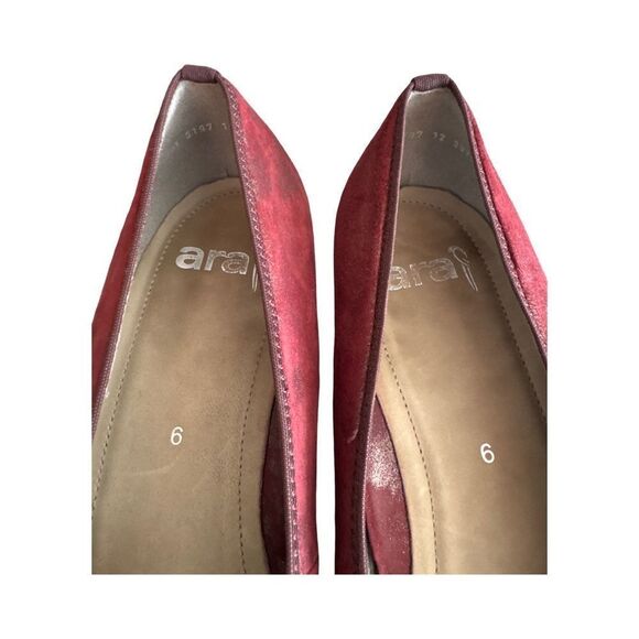 ARA BURGUNDY SUEDE CUP TOE FLATS. - Picture 6 of 9